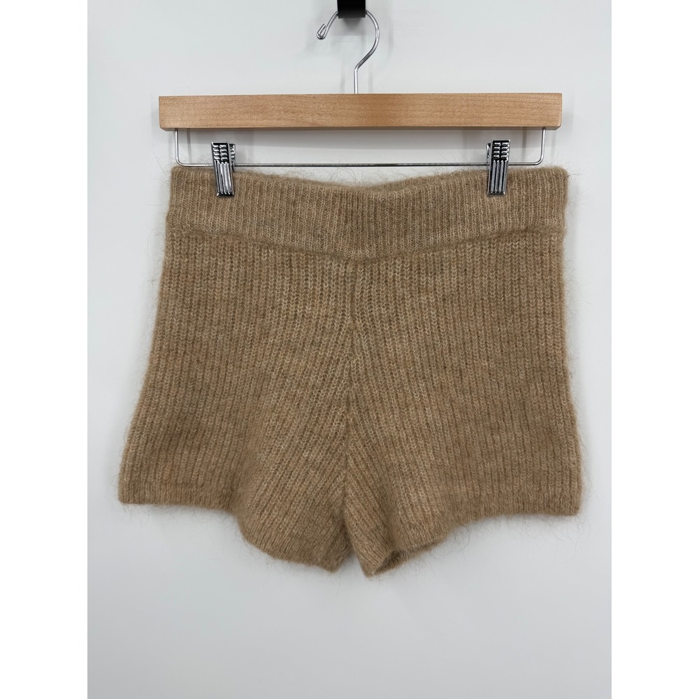Zara Limited‎ Edition Knit Shorts Women Large Tan Alpaca Wool Blend High Waist